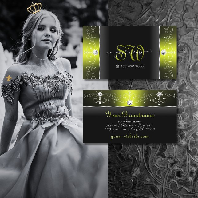 Carte De Visite Joaillerie élégante noire et Jaune bracelet Monogr (Créateur téléchargé)