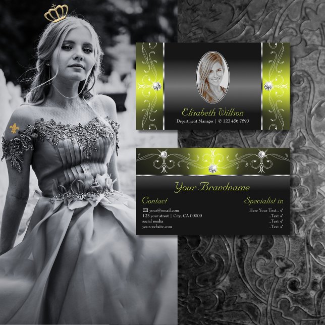 Carte De Visite Joaillerie élégante noire Jaune Squiggled Bijoux a (Créateur téléchargé)