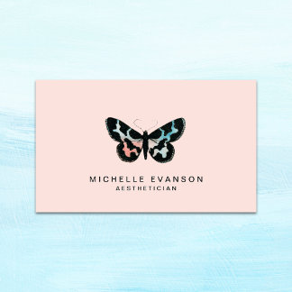 Carte De Visite Joli Aquarelle Papillon Logo rose pâle