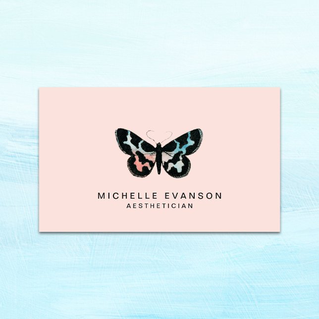 Carte De Visite Joli Aquarelle Papillon Logo rose pâle (Créateur téléchargé)