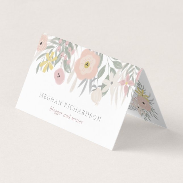 Carte De Visite Joli bouquet de fleurs roses sur blanc (Devant)