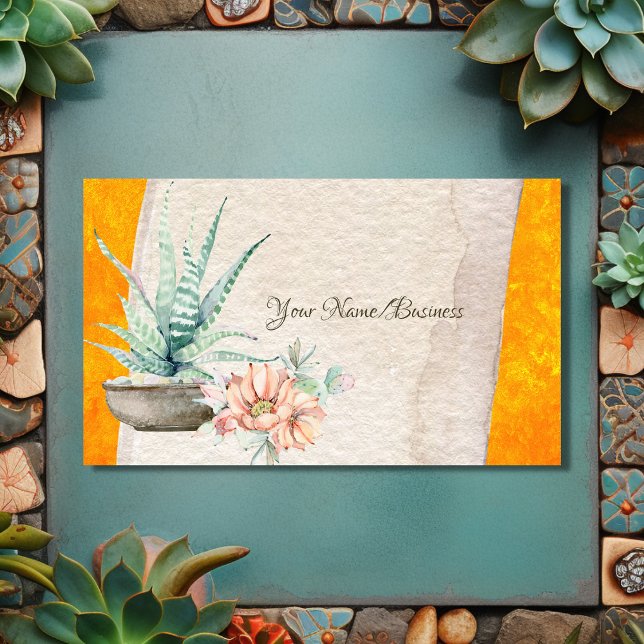 Carte De Visite Joli cactus et fleur Succulent sud-ouest (Front - Pretty Cactus and Flower Southwest Succulent Business Card)