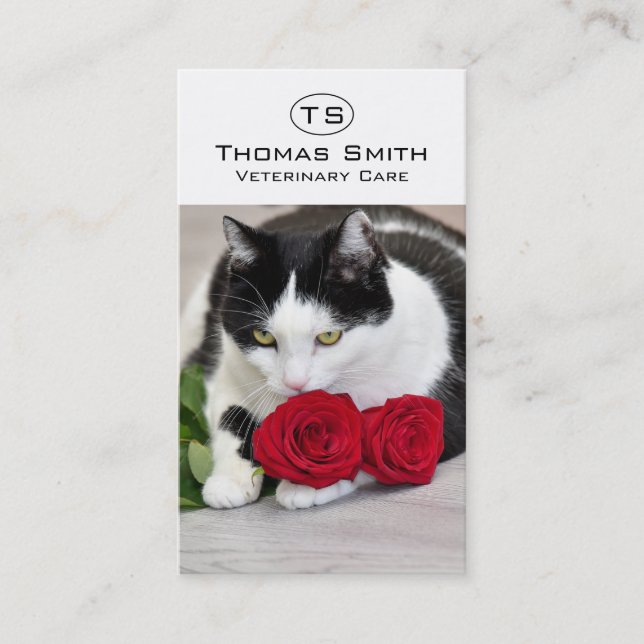 Carte De Visite Joli chat avec la rose rouge (Devant)