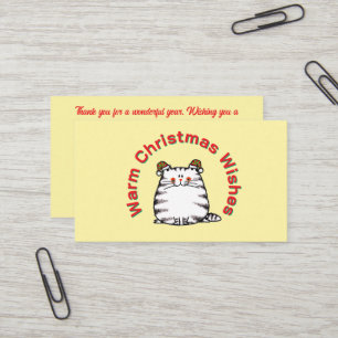 Carte De Visite Joli Chat Grassouillet Deux Chapeaux de Noël Vœux 
