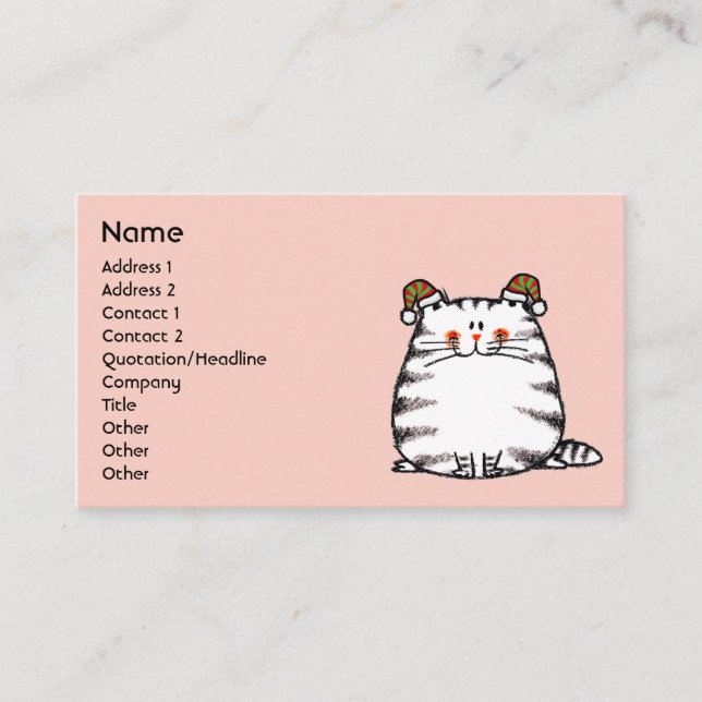 Carte De Visite Joli Chat Potelé Deux Chapeaux de Noël  (Devant)
