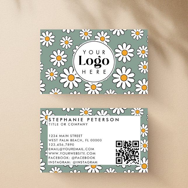 Carte De Visite Joli code QR personnalisé modifiable floral à moti (Créateur téléchargé)