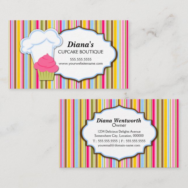 Carte De Visite Joli Cupcake & Chapeau de Boulanger (Devant / Derrière)