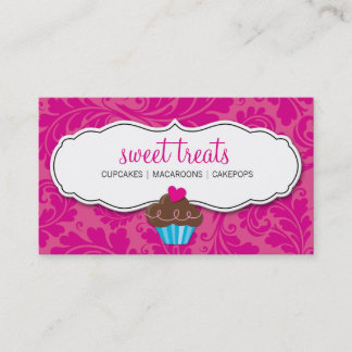 CARTE DE VISITE joli cupcake fleuri rose chaud