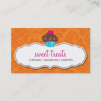 CARTE DE VISITE joli cupcake orange rose