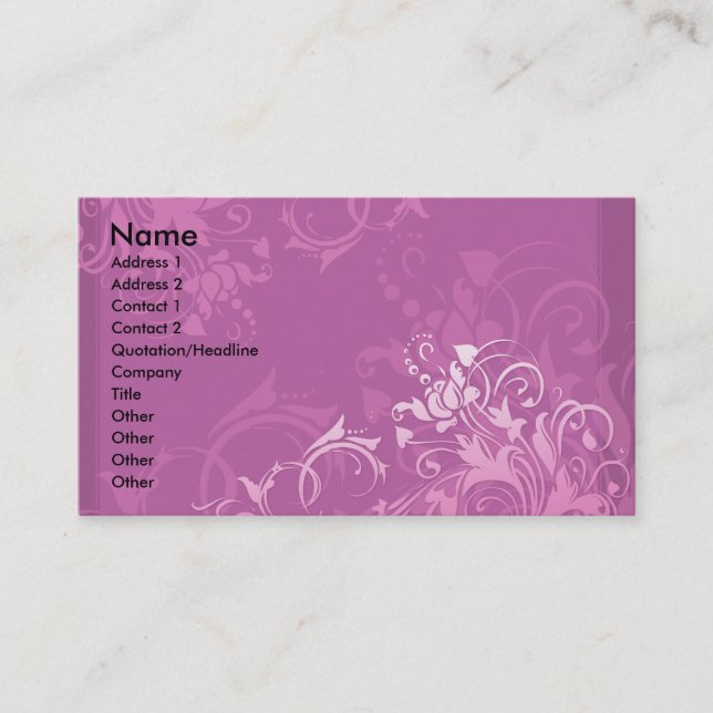 Carte De Visite joli design floral tourbillon rose (Devant)