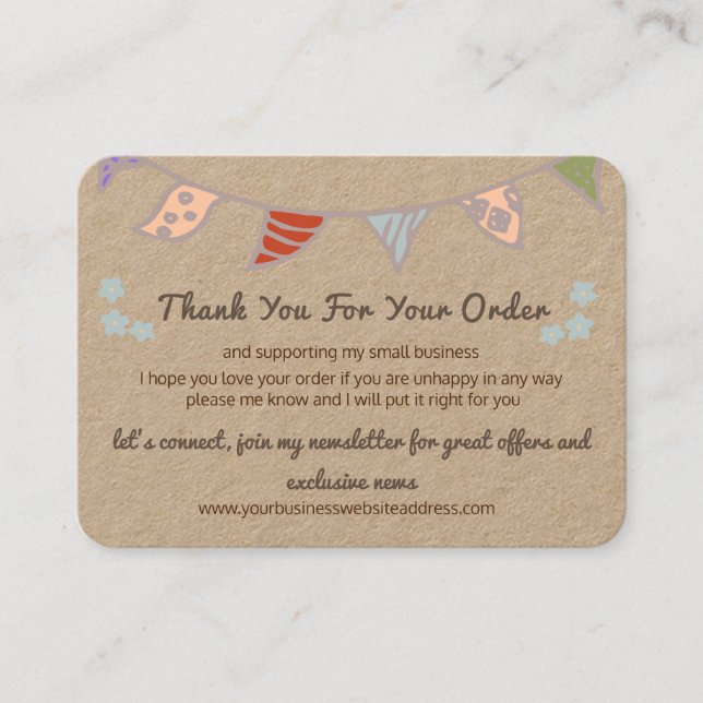 Carte De Visite Joli drapeau kraft Merci pour votre commande Code  (Devant)