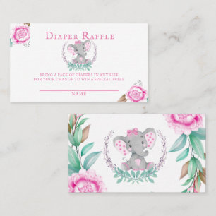 Carte De Visite Joli Elephant rose Peony Girl Baby Diaper Raffle
