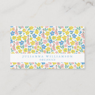 Carte De Visite Joli floral moderne bleu et jaune Ditsy