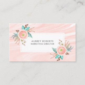 Carte De Visite Joli Floral Peach Aquarelle Professionnel