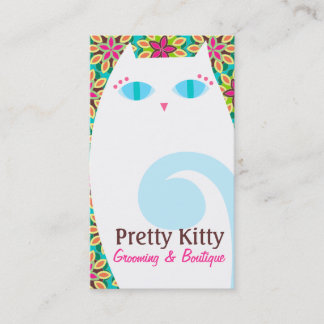 Carte De Visite Joli Kitty blanc et floral