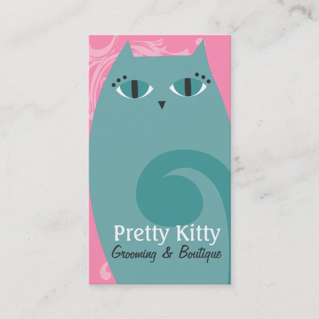 Carte De Visite Joli Kitty bleu et rose (Devant)