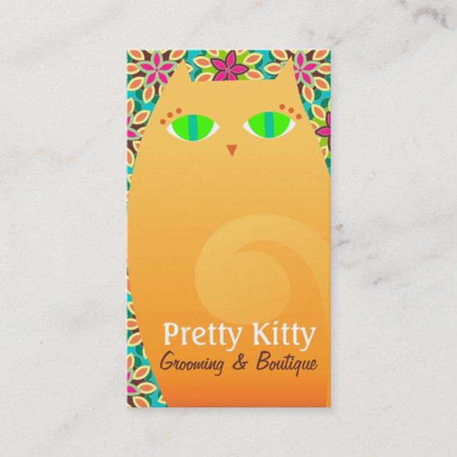 Carte De Visite Joli Kitty orange et floral (Devant)
