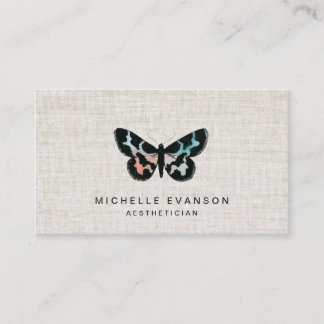 Carte De Visite Joli logo papillon à l'aquarelle Elégant lin