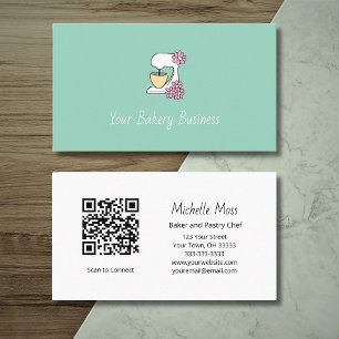 Carte De Visite Joli mélange de pâtisserie florale Code QR Turquoi