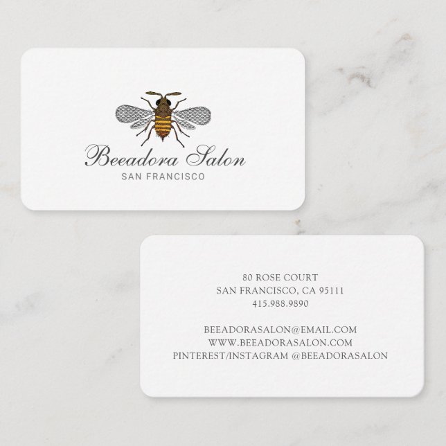 Carte De Visite Joli Miel Bee Bee Bee Bee Et Coiffeur Salon (Devant / Derrière)