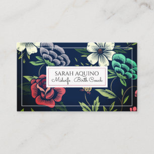 Carte De Visite Joli Monogramme Floral Doula Midwoman Entraîneur d