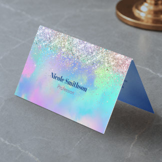 Carte De Visite Joli monogramme holographique iridescent pailleté