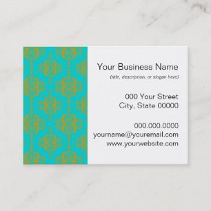Carte De Visite Joli motif damassé or sur turquoise