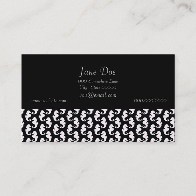 Carte De Visite Joli motif de hippocampe noir et blanc (Devant)