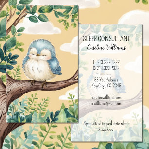 Carte De Visite Joli oiseau blanc bleu endormi sur une branche aqu