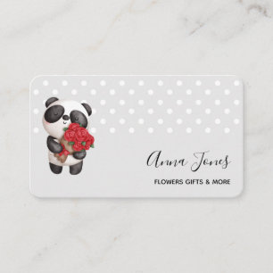 Carte De Visite Joli ours panda avec bouquet de roses