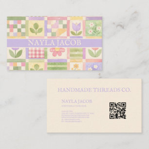 Carte De Visite Joli Patchwork Violet Vert Pastel Féminin