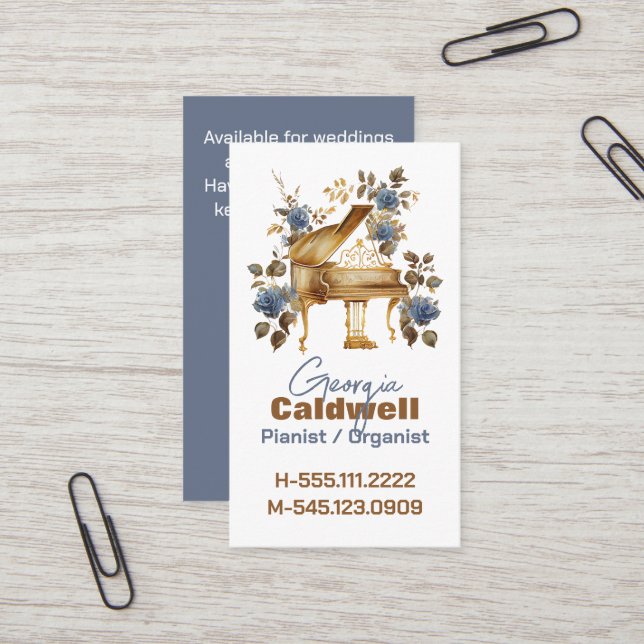 Carte De Visite Joli pianiste aquarelle Art (Devant/Arrière en situation)