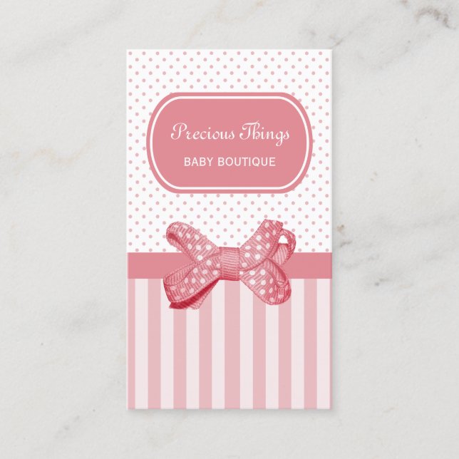 Carte De Visite Joli Pink Stripes Cute Polka Dot Bow Boutique (Devant)