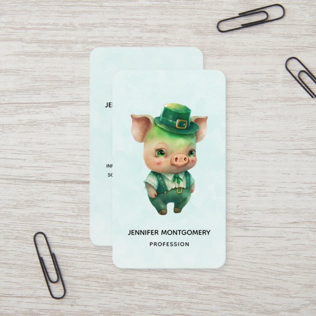 Carte De Visite Joli porc vert Fairytale dans une jolie beauté (Devant/Arrière en situation)