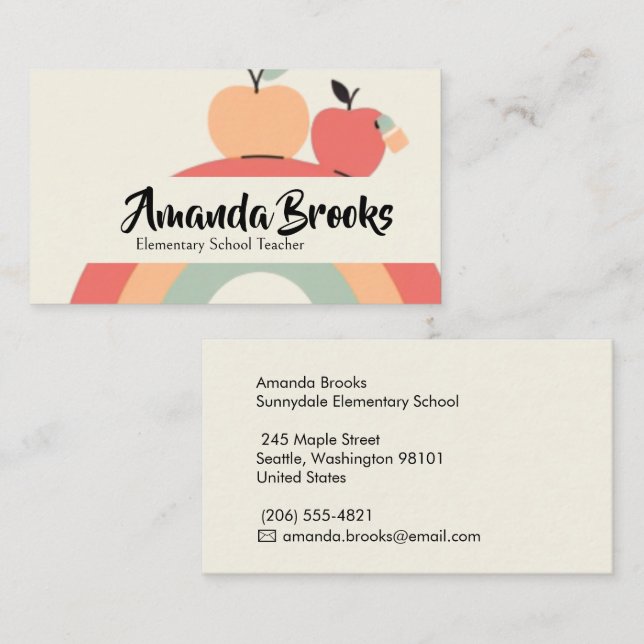 Carte De Visite Joli professeur d'école d'Apple arc-en-ciel (Devant / Derrière)