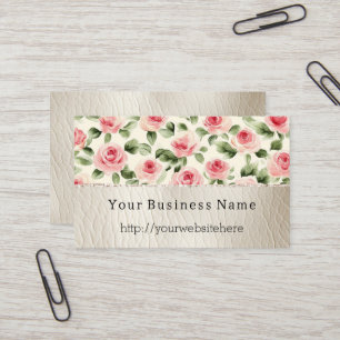 Carte De Visite Joli rose Roses Floral Crème Faux Cuir