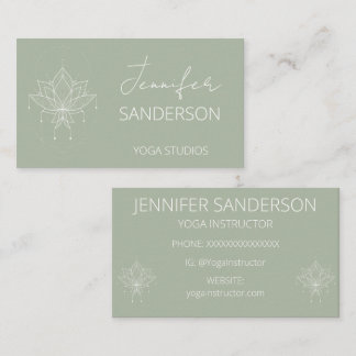 Carte De Visite Joli Sage Green Boho Floral Lotus Yoga
