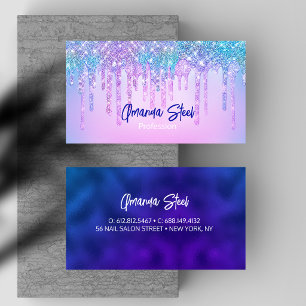 Carte De Visite Joli Turquoise Licorne Glitter Gouttes monogramme