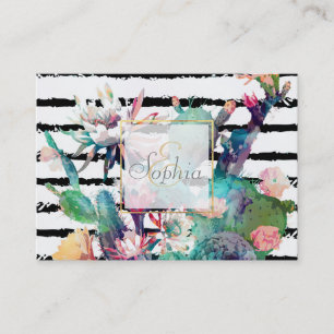 Carte De Visite Jolie aquarelle Cactus Floral Black Stripes
