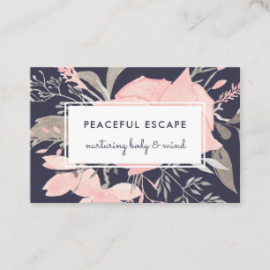Carte De Visite Jolie aquarelle Floral Blush et Navy