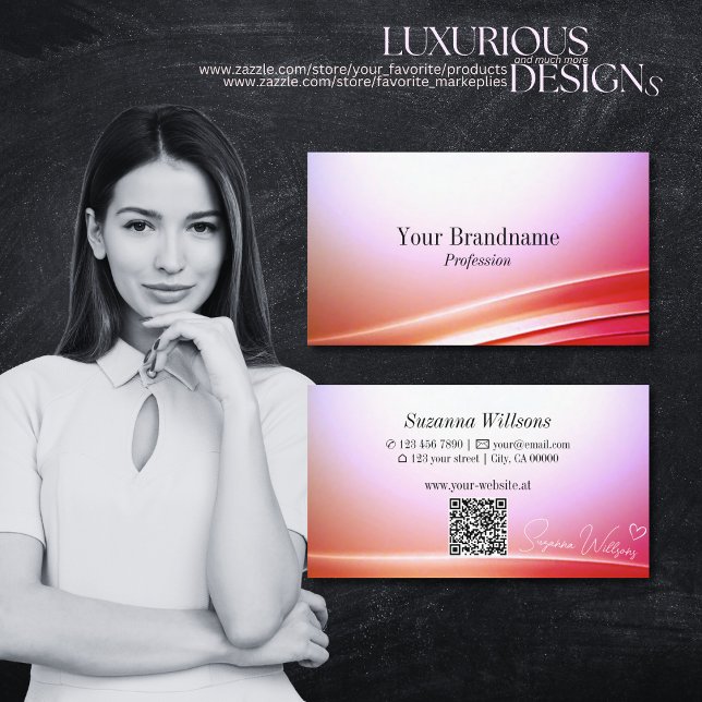 Carte De Visite Jolie couleur rose Lilac Ombre courbée avec code Q (Créateur téléchargé)