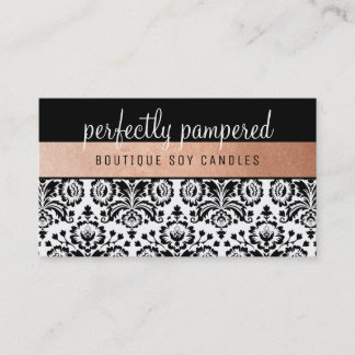 Carte De Visite JOLIE ELEGANT DAMASK motif noir faux rose or