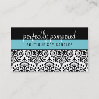 Carte De Visite JOLIE ÉLÉGANTE DAMASK motif noir bleu clair