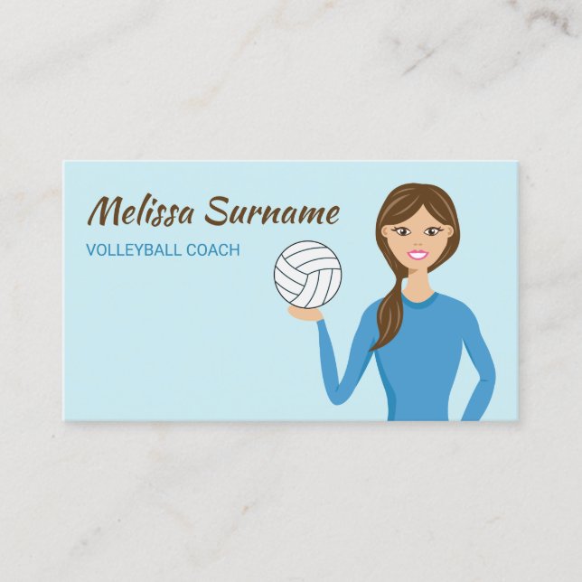 Carte De Visite Jolie entraîneuse de volleyball Illustration bleu (Devant)