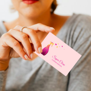 Carte De Visite Jolie femme de ménage nettoyant la maison cœurs co