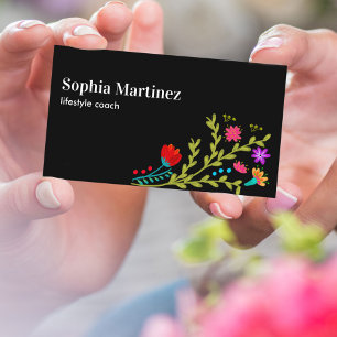Carte De Visite Jolie Fiesta Floral Bouquet Black Médias sociaux