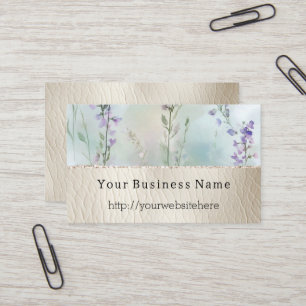 Carte De Visite Jolie Fleurs violettes & Crème Faux Cuir