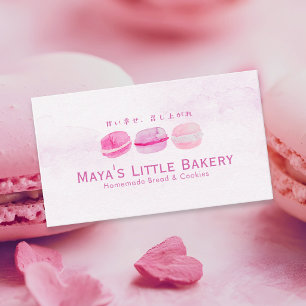 Carte De Visite Jolie Macaron Rose Aquarelle Boulangerie