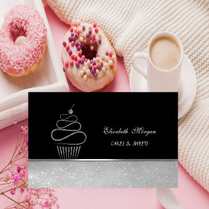 Carte De Visite Jolie Mignonne Élégante Pâtisserie Cupcake Paillet