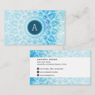 Carte De Visite JOLIE MONOGRAM moderne boho mandala motif bleu